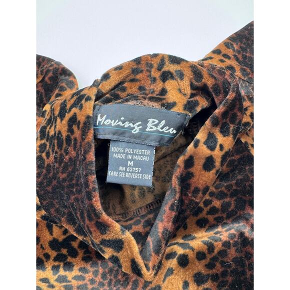 Moving Bleu Womens Velvet Cheetah Print Short Sleeve Top Size Medium - Picture 2 of 3